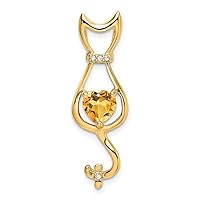 10.3mm 10k Gold Citrine and Diamond Cat Pendant Necklace Jewelry Gifts for Women