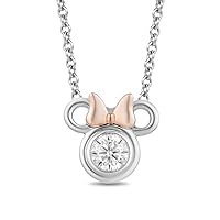 Mickey Mouse & Minnie Mouse 1/4 CT. Round Cut Cubic Zirconia Solitaire Pendant 925 Sterling Silver and 14K Rose Gold Plated - 19
