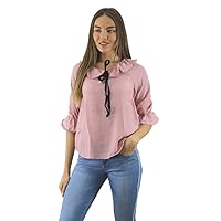 Wholesale Womens Rayon (Viscose) Pink Ruffled Blouse with Tie, 6 Pieces (2S, 2M, 2L) Pack of 1