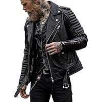 New Mens Black Quilted Motorcycle Jacket | Black Biker Leather Jacket For Men | Brando Vintage Riding Moto Jacket | Xs - 4xL
