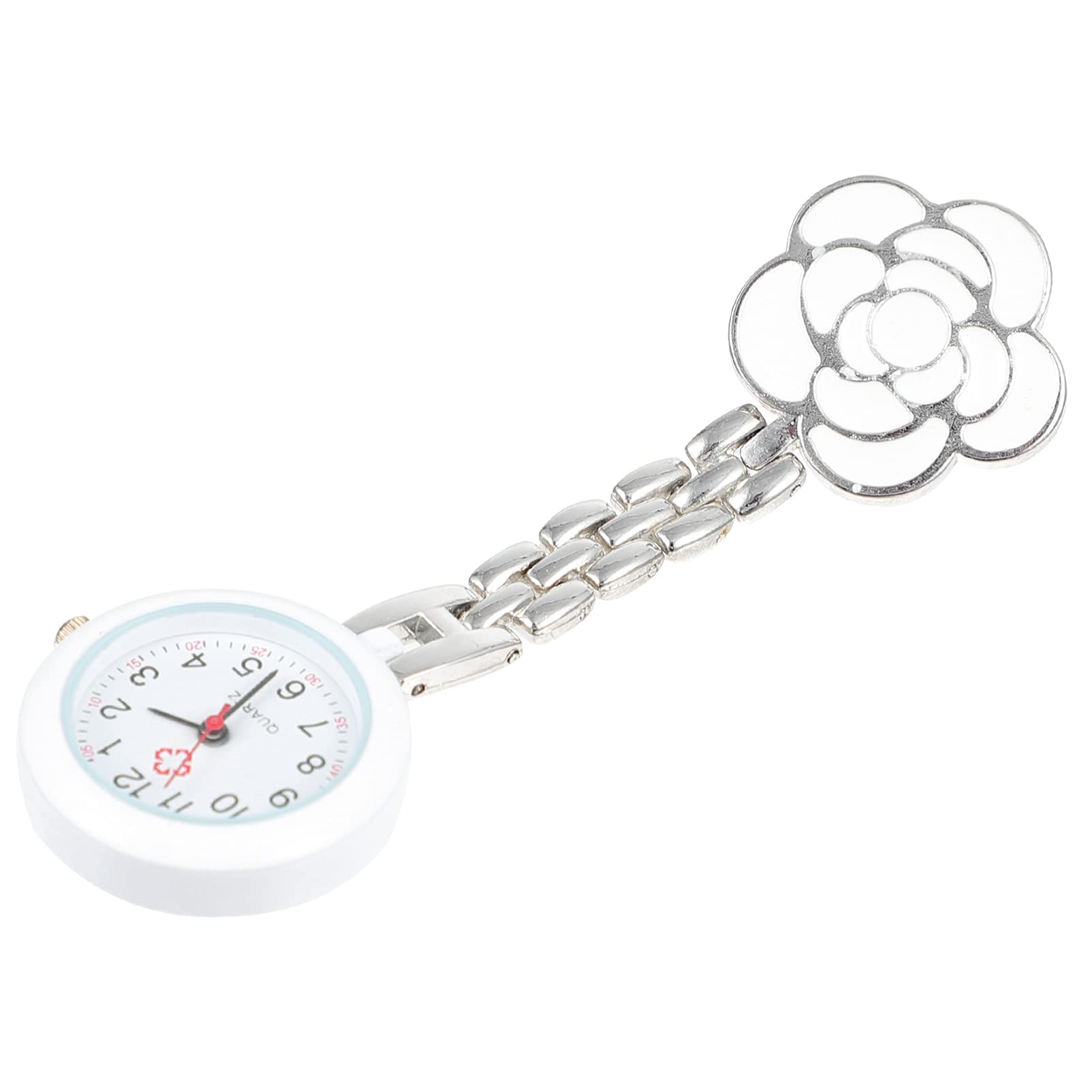 Hemobllo Retractable Nurse Watches Portable Cute Flowers Pocket Watch Lapel Watch Clip On Hanging Fob Watches Nursing Watch for Nurses Doctors White