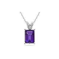 6.09-7.04 Cts of 14x10 mm AAA Emerald-Cut Amethyst Scroll Solitaire Pendant in 14K White Gold