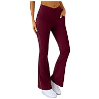 Bootcut Yoga Pants with Pockets for Women,High Waisted Tummy Control Flare Leggings Stretch Workout Bell Bottom Pant