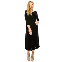 Jostar Women's Print Long Midi Dress – Plus Size 3/4 Sleeve Stretch Casual Swing Flowy Solid T Shirt One Piece