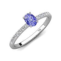 Oval Tanzanite & Round Diamond 1 1/5 ctw Tiger Claw Set Four Prong Women Engagement Ring 10K Gold