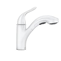 Moen Brecklyn Glacier White One-Handle Single-Hole Kitchen Faucet with Pull-Out Sprayer and Power Clean, Optional Deckplate Included, 87557W, 59