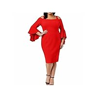 R&M Richards Womens Plus Off-The-Shoulder Bell Sleeves Cocktail Dress