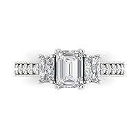 Clara Pucci 1.76ct Emerald Cut Solitaire 3 stone Moissanite Proposal Designer Wedding Anniversary Bridal Ring 14k White Gold