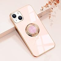 Omorro Compatible with Rose Gold iPhone 13 Case for Women Girls Kickstand Ring Holder 360 TPU Rotation Case with Stand Glitter Plating Edge Work with Magnetic Mount Slim Luxury Girly Cover Case Pink