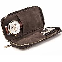 Leather Watch Organizer, Portable Travel Watch Genuine Leather Pouch, Holds Up To 2 Watches, for Men and Women Watch Bag, Travel Essentials Gift (Brown)