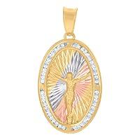 10k Tri color Gold Mens CZ Cubic Zirconia Simulated Diamond Crucifix Jesus Religious Charm Pendant Necklace Measures 37x18.7mm Wide Jewelry Gifts for Men