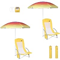 Nice C Camping Chairs, Oversized XL Padded Camping Chair Beach Chair, Beach Chairs for Adults with Umbrella and Cooler, High Back (Set of 2 Yellow)