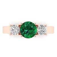 Clara Pucci 1.50 carat Round Cut Solitaire 3 stone Genuine Simulated Emerald Proposal Wedding Anniversary Bridal Ring 18K Rose Gold