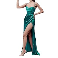 Green Prom Dresses 2024,Ladies Simulated Silk Sleeveless Back Strap Side Slit Long Suspender Dress Wedding Shor
