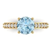 Clara Pucci 2.25 ct Round Cut Solitaire W/Accent Genuine Natural Sky Blue Topaz Wedding Promise Anniversary Bridal Ring 18K Yellow Gold