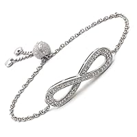 925 Sterling Silver Infinity Single Cut Pave Set 0.05 dwt Diamond Bracelet