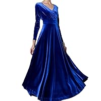 Womens Retro Velvet Maxi Dresses Swing Long Sleeve A-Line Evening Gown