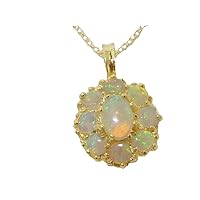 Womens Solid Yellow 10K Gold Natural Fiery Opal Large Cluster Pendant Necklace