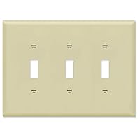 OVERSIZED 3 Gang Toggle Ivory Light Switch Plate Cover - Three Gang Wall Plate for Toggle Style Light Switches, Thermoset Plastic Beige Color, UL Listed, 5.25 x 7.125 Inches