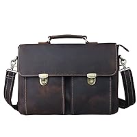 15 inch retro men's leather business briefcase shoulder messenger bag leather computer bag