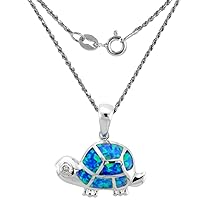 Sterling Silver Synthetic Opal Tortoise Necklace for Women Hand Inlay & CZ Stones 1 inch