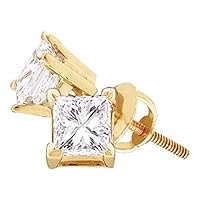 The Diamond Deal 14kt Yellow Gold Unisex Princess Diamond Solitaire Stud Earrings 1/6 Cttw