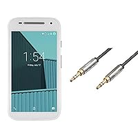 FreedomPop Moto E LTE 2nd Gen. LTE No Contract (Certified Refurbished) (White) with Amazon Basics 3.5mm Male to Male Stereo Audio Cable - 2 Feet (0.6 Meters)