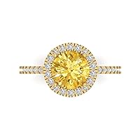 1.95 Brilliant Round Cut Solitaire halo Natural Yellow Citrine Accent Anniversary Promise Engagement ring 18K Yellow Gold