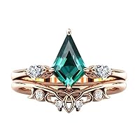 Antique Emerald Kite Shape Engagement Ring 1 CT Art Deco Green Emerald Wedding Ring Set 925 Silver/10K/14K/18K Solid Gold 2 Piece Bridal Ring Set for Her