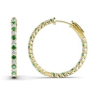 Green Garnet & Natural Diamond Inside-Out Hoop Earrings 1.50 ctw 14K Yellow Gold