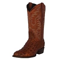 TEXAS LEGACY Mens Cognac Western Leather Cowboy Boots Crocodile Back Print Round Toe