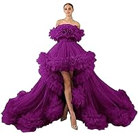 Women’s Off The Shoulder Ruffled Tulle Prom Ball Gown Wedding Dress, High Low Formal Evening Dresses Zipper Back