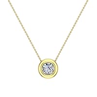 14K Gold Necklace Round Diamond Bezel Set Solitaire Chain Slide 5.20 mm