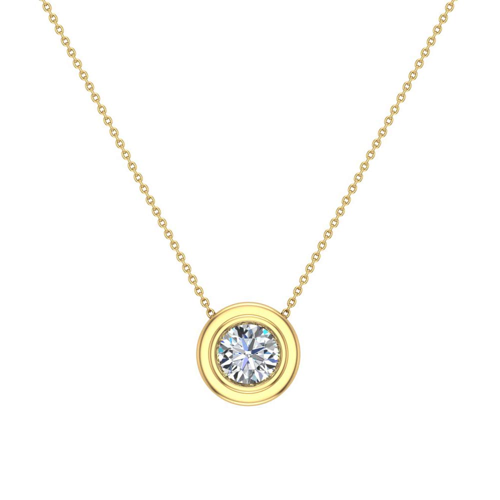 14K Gold Necklace Round Diamond Bezel Set Solitaire Chain Slide 5.20 mm