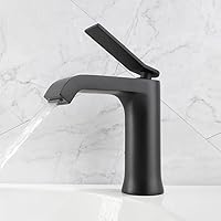 POP SANITARYWARE Matte Black Waterfall Bathroom Sink Faucet for 1 Hole, Single Handle Solid Brass Bathroom Faucets