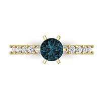 Clara Pucci 1.3 Brilliant Round Cut Solitaire Natural London Blue Topaz Accent Anniversary Promise Engagement ring Solid 18K Yellow Gold