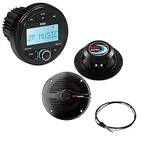 BOSS Audio Systems Marine Receiver + Two 6.5 Inch Black Speakers + Antenna
