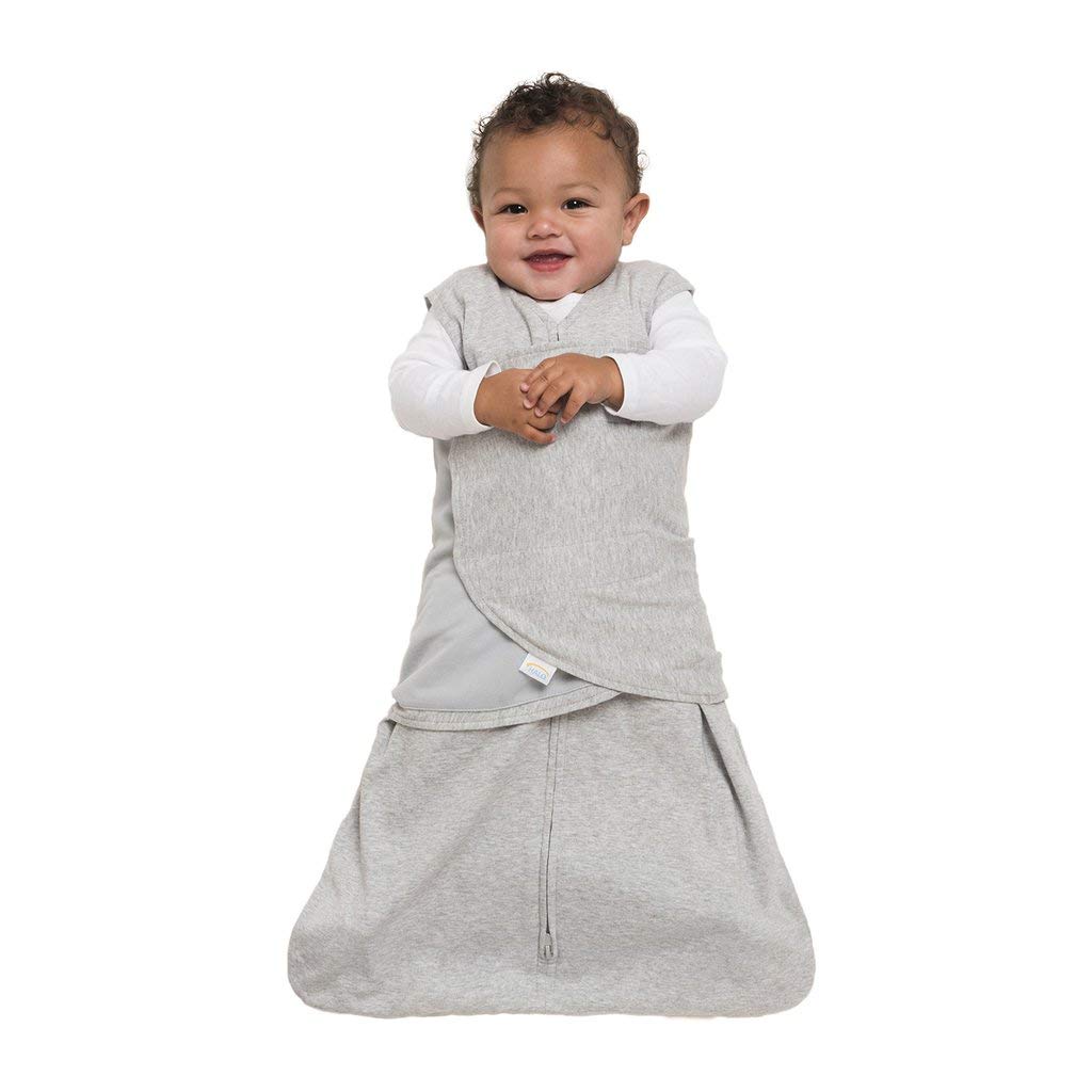 HALO 100% Cotton Sleepsack Swaddle, 3-Way Adjustable Wearable Blanket, TOG 1.5, Cream and Grey, Newborn, 0-3 Months