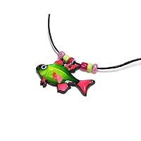 Fish Sea Animal Graphic Acrylic Dangle Pendant Beaded Black Cord Necklace - Teen Girl Kids Fashion Handmade Jewelry Tropical Accessories