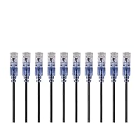 Cat6A Ethernet Patch Cable - Snagless RJ45, 550Mhz, 10G, UTP, Pure Bare Copper Wire, 30AWG, 10-Pack, 2 Feet, Black - SlimRun Series