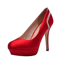LUOYIDIYA Women's Rhinestone Chain Shoes Red Satin Pumps 5 US