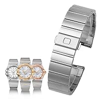 for Omega Steel Strap Constellation Double Eagle Series Steel Watchband Men Women Watch Chain 17mm 23mm 25mm (Color : Silver, Size : 17mm)