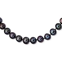 925 Sterling Silver Polished Pearl clasp Rhod Plated 9 10mm Black Freshwater Cultured Pearl Necklace 20 Inch Jewelry for Women