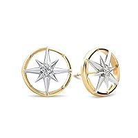 North Star Circle Stud Earrings For Women 14k Two Tone Gold Finish Created Diamonds