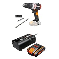WORX WX354.9 Hammer Drill 20 V Max SlammerDrill without Battery and Charger, 20 V, Black + WA3601 Battery with Charger Set: 20 V 2000 mAh Li-Ion Battery and Battery Charging Station