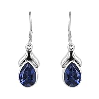 Multi Choice Pear Shape Gemstone 925 Sterling Silver Solitaire Vintage Dangle Drop Earring