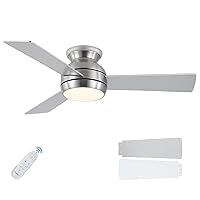 42 Inch Ceiling Fans with Lights, Low Profile Ceiling Fan with Remote, Quiet Motor, Dimmable 6 Speeds Reversible LED Flush Mount Modern Ceiling Fan for Bedroom, Living Room, Brushed Nickel