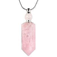 Essential Oil Diffuser Aromatherapy Stone Pendant Necklace for Unisex,Healing Crystal Point Gemstone Necklace for Women and Men, Rose Quartz Stone.