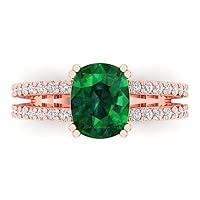 3.47ct Cushion Cut Solitaire with accent Simulated Green Emerald designer Modern Statement Accent Ring Solid 14k Rose Gold
