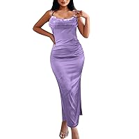 Womens Summer Dresses Women's Dress Sexy Bustier Slim Halter Package Hip Dress Dress(Purple,Medium)
